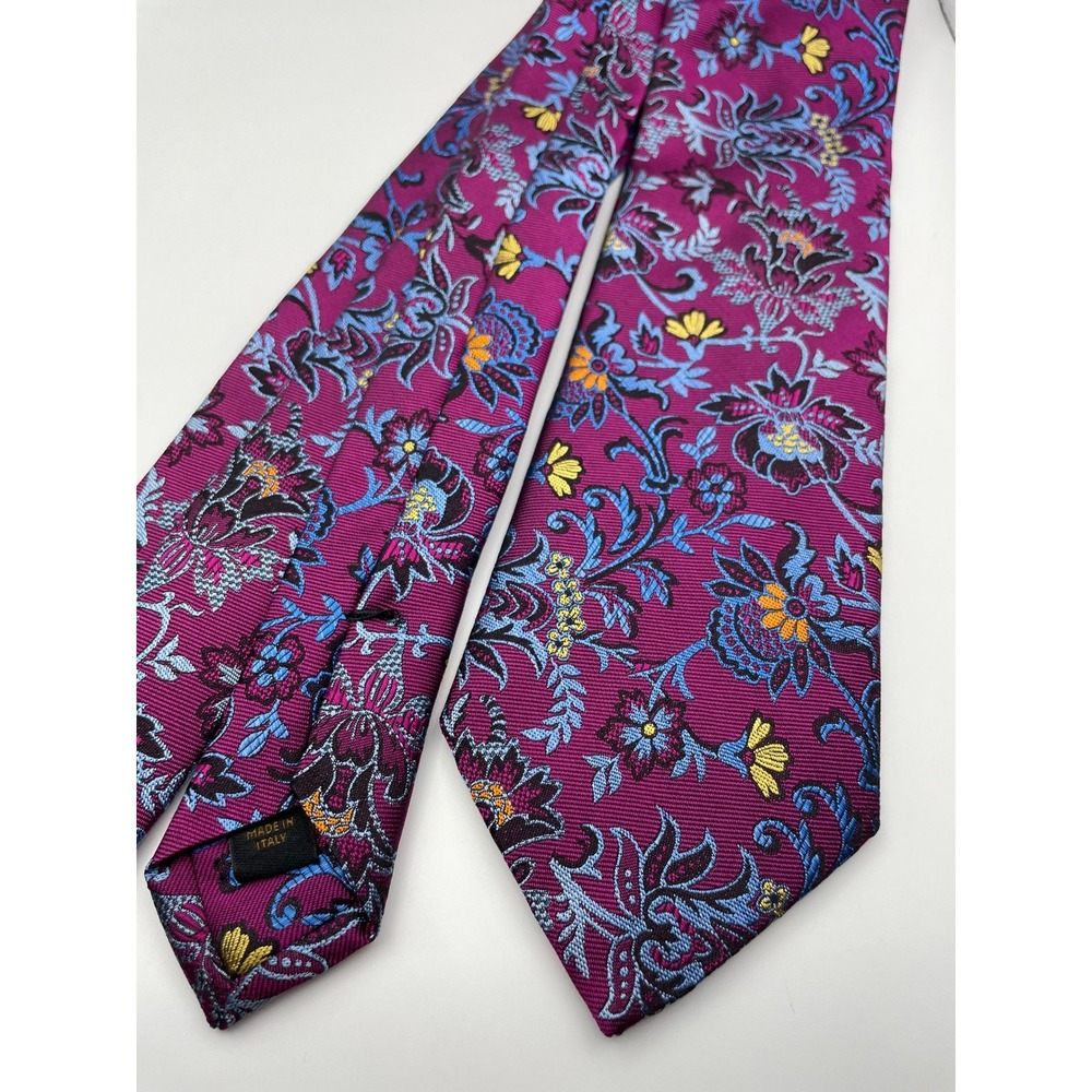 Jos A Bank Reserve Collection Silk Tie Magenta Blue Floral Paisley Made in Italy